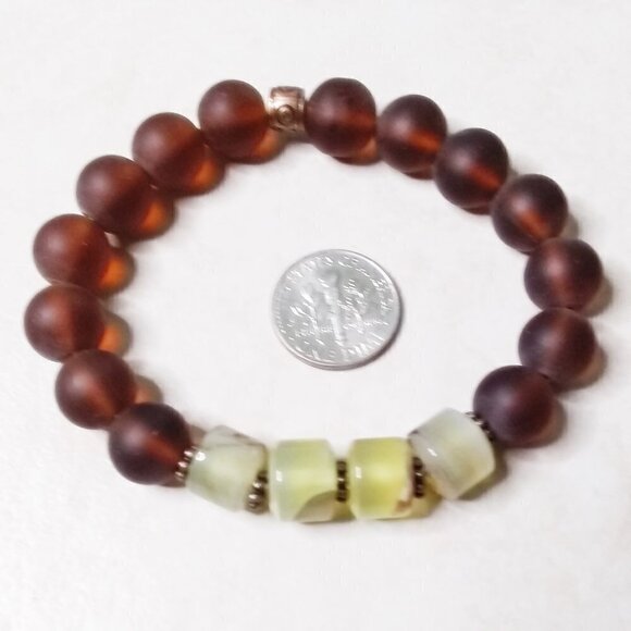 Gorgeous Primal Rustic ~ Recycled Brown Glass Beads + Pale Green Agates ~ Pick 1 - Picture 3 of 9